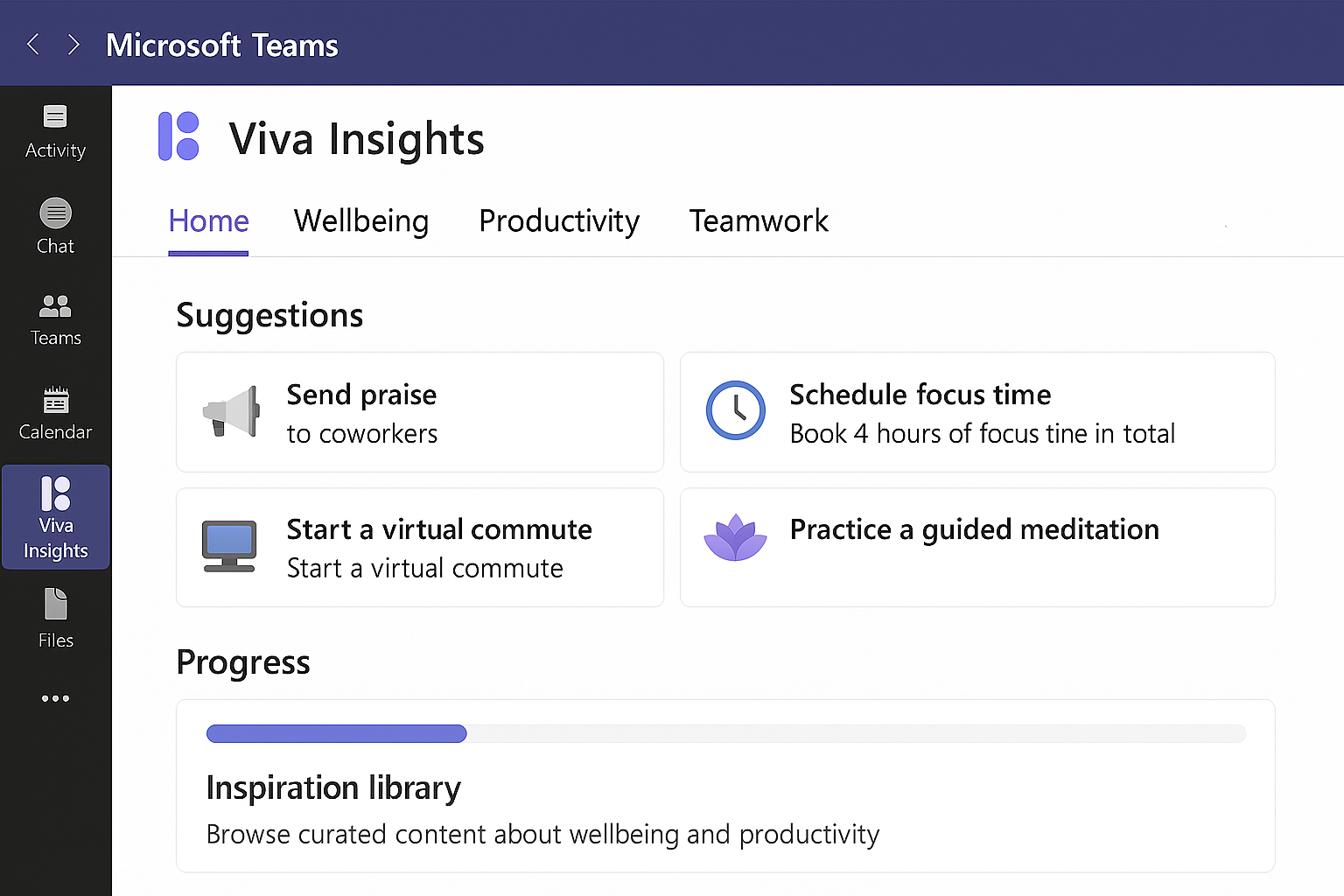 Microsoft TeamsのViva Insightsアプリ画面